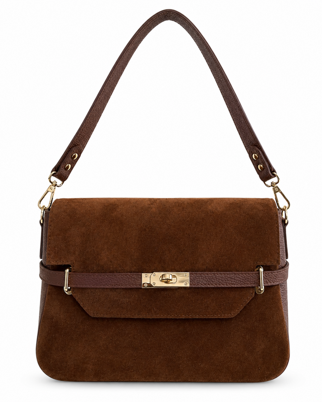 IRIS – чанта есествена кожа и велур, Warm Brown, предна страна